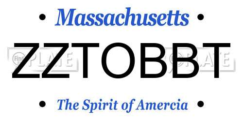ZZTOBBT Massachusetts License Plate