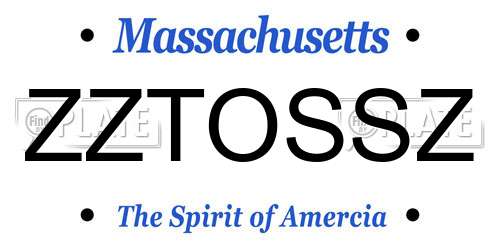 ZZTOSSZ Massachusetts License Plate
