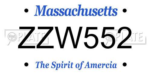 ZZW552 Massachusetts License Plate