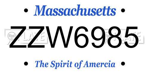 ZZW6985 Massachusetts License Plate