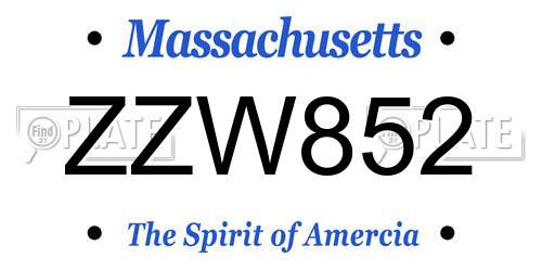 ZZW852 Massachusetts License Plate