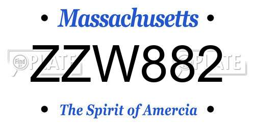 ZZW882 Massachusetts License Plate