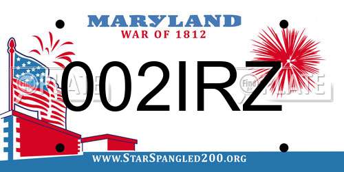 002IRZ Maryland License Plate
