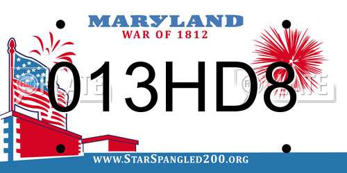 013HD8 Maryland License Plate