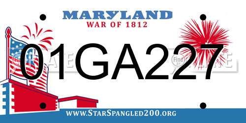 01GA227 Maryland License Plate