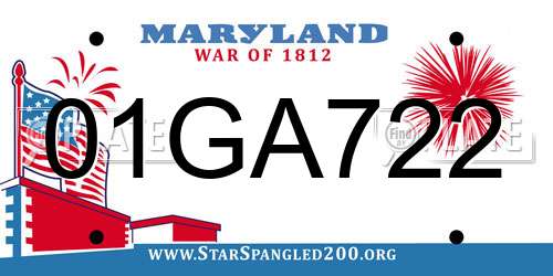 01GA722 Maryland License Plate