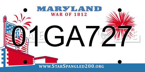 01GA727 Maryland License Plate