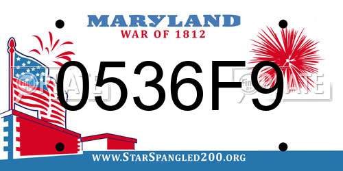 0536F9 Maryland License Plate