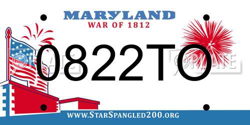 0822TO Maryland License Plate
