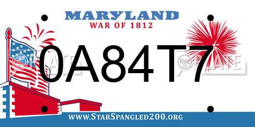 0A84T7 Maryland License Plate