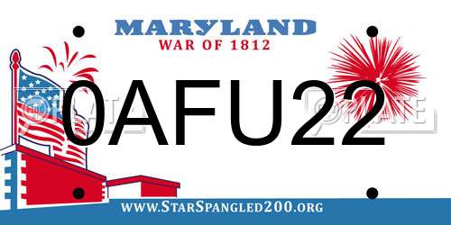0AFU22 Maryland License Plate