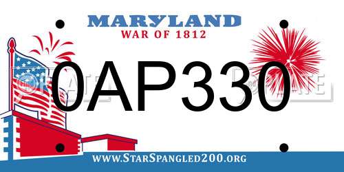 0AP330 Maryland License Plate