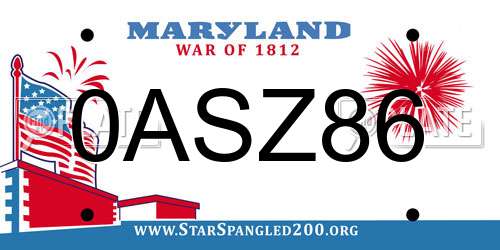 0ASZ86 Maryland License Plate