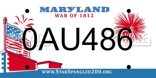 0AU486 Maryland License Plate