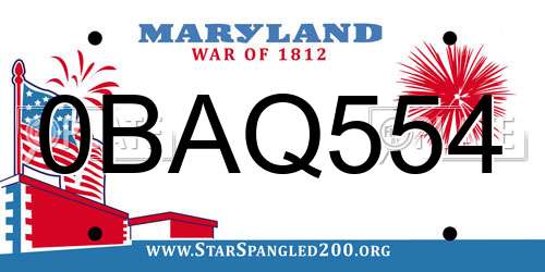 0BAQ554 Maryland License Plate