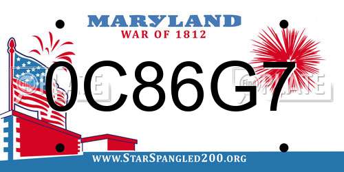 0C86G7 Maryland License Plate