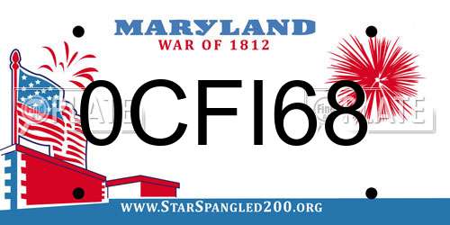 0CFI68 Maryland License Plate