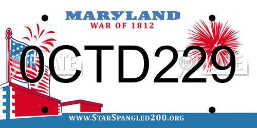 0CTD229 Maryland License Plate