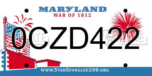 0CZD422 Maryland License Plate