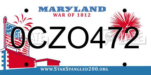 0CZO472 Maryland License Plate
