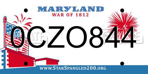 0CZO844 Maryland License Plate