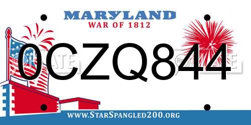 0CZQ844 Maryland License Plate