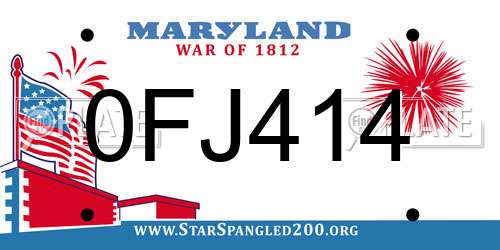0FJ414 Maryland License Plate