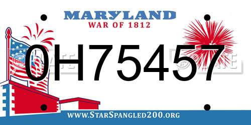 0H75457 Maryland License Plate