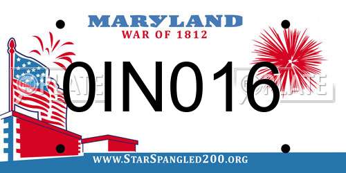 0IN016 Maryland License Plate
