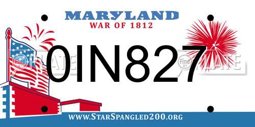 0IN827 Maryland License Plate