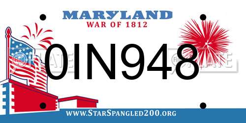 0IN948 Maryland License Plate