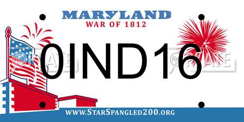 0IND16 Maryland License Plate