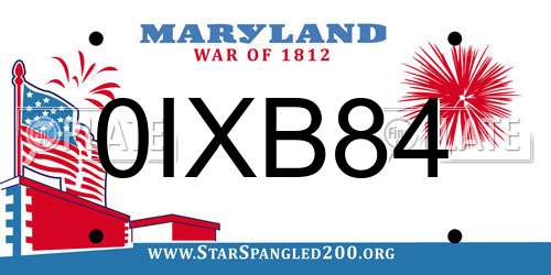 0IXB84 Maryland License Plate
