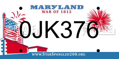 0JK376 Maryland License Plate