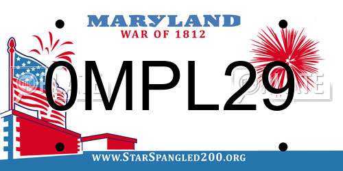 0MPL29 Maryland License Plate