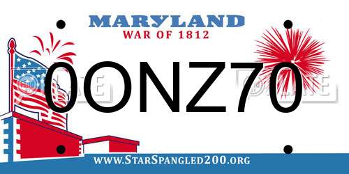 0ONZ70 Maryland License Plate