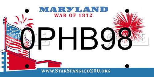 0PHB98 Maryland License Plate