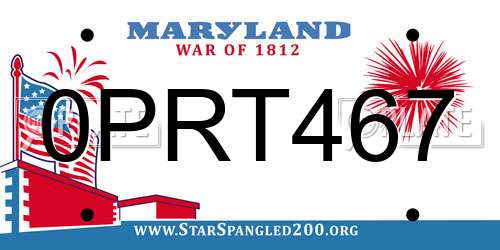 0PRT467 Maryland License Plate