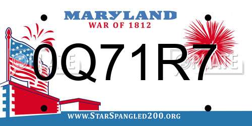 0Q71R7 Maryland License Plate