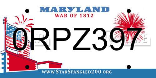 0RPZ397 Maryland License Plate