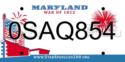 0SAQ854 Maryland License Plate