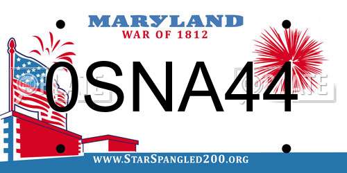 0SNA44 Maryland License Plate