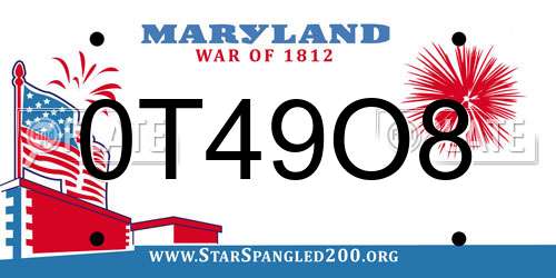0T49O8 Maryland License Plate