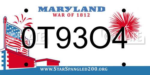 0T93O4 Maryland License Plate
