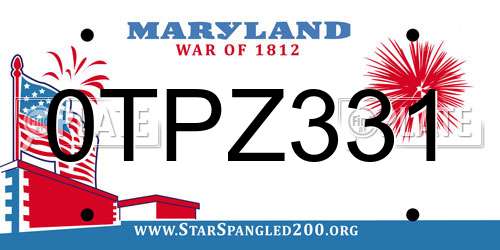 0TPZ331 Maryland License Plate
