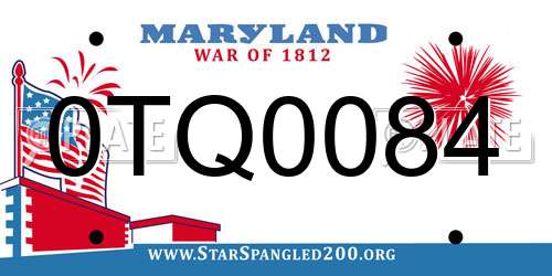 0TQ0084 Maryland License Plate