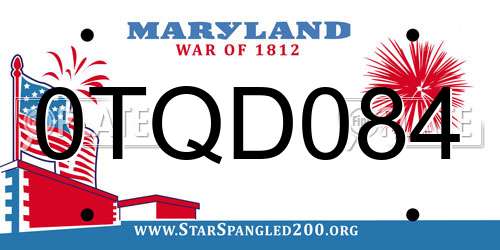 0TQD084 Maryland License Plate