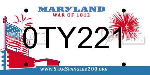 0TY221 Maryland License Plate
