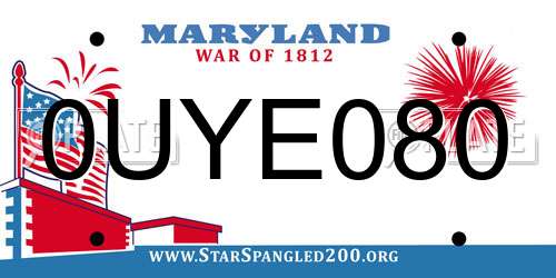 0UYE080 Maryland License Plate