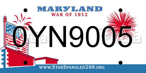 0YN9005 Maryland License Plate